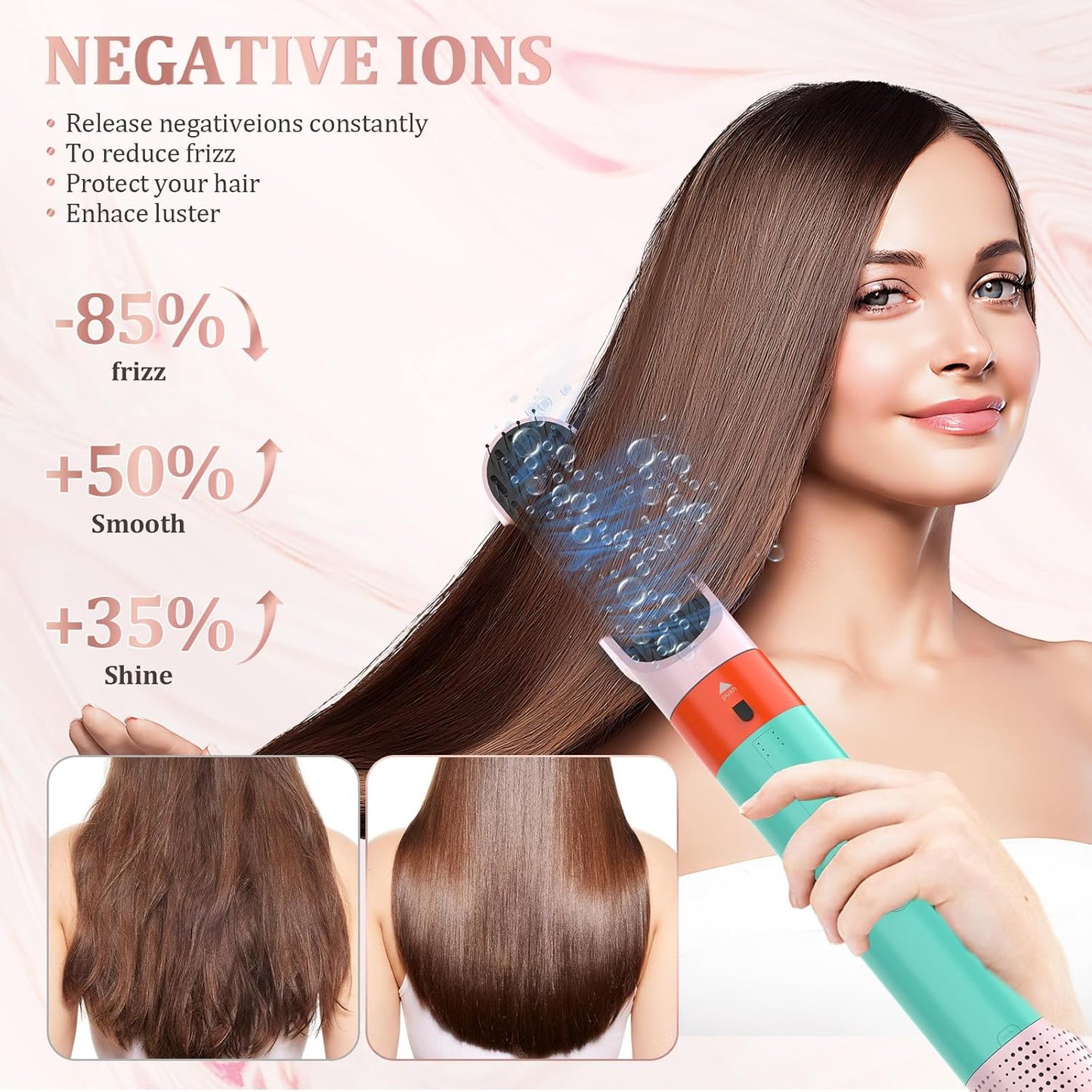 Blow Dryer Brush 6-in-1, Professional Hot Air Styler with Negative Ion, 110000RPM High-Speed Auto-Curlers Hair Styler-Fast Drying, Hot Air Brushes for Curling Volumizing Straightening No Heat Damage