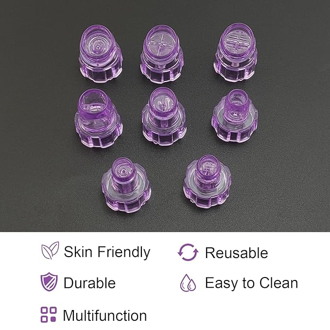 Elitzia Plastic Dermabrasion Microderma Heads Facial Aqua Peel Tips Water Peeling Caps Facial Care Skin Cleaning Tool Beauty Machine Replacement Spare Parts 8pcs Per Set （Lilac）