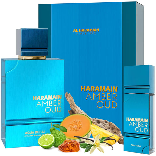 Al Haramain Amber Oud Eau de Parfum – Aqua Dubai – Oud Cologne with Atomizer – Men's Perfume for Men: Bergamot, Green Notes, Mandarin, Melon, Pineapple, Amber, Vanilla, Musk, Mens Fragrances (2.5 oz)