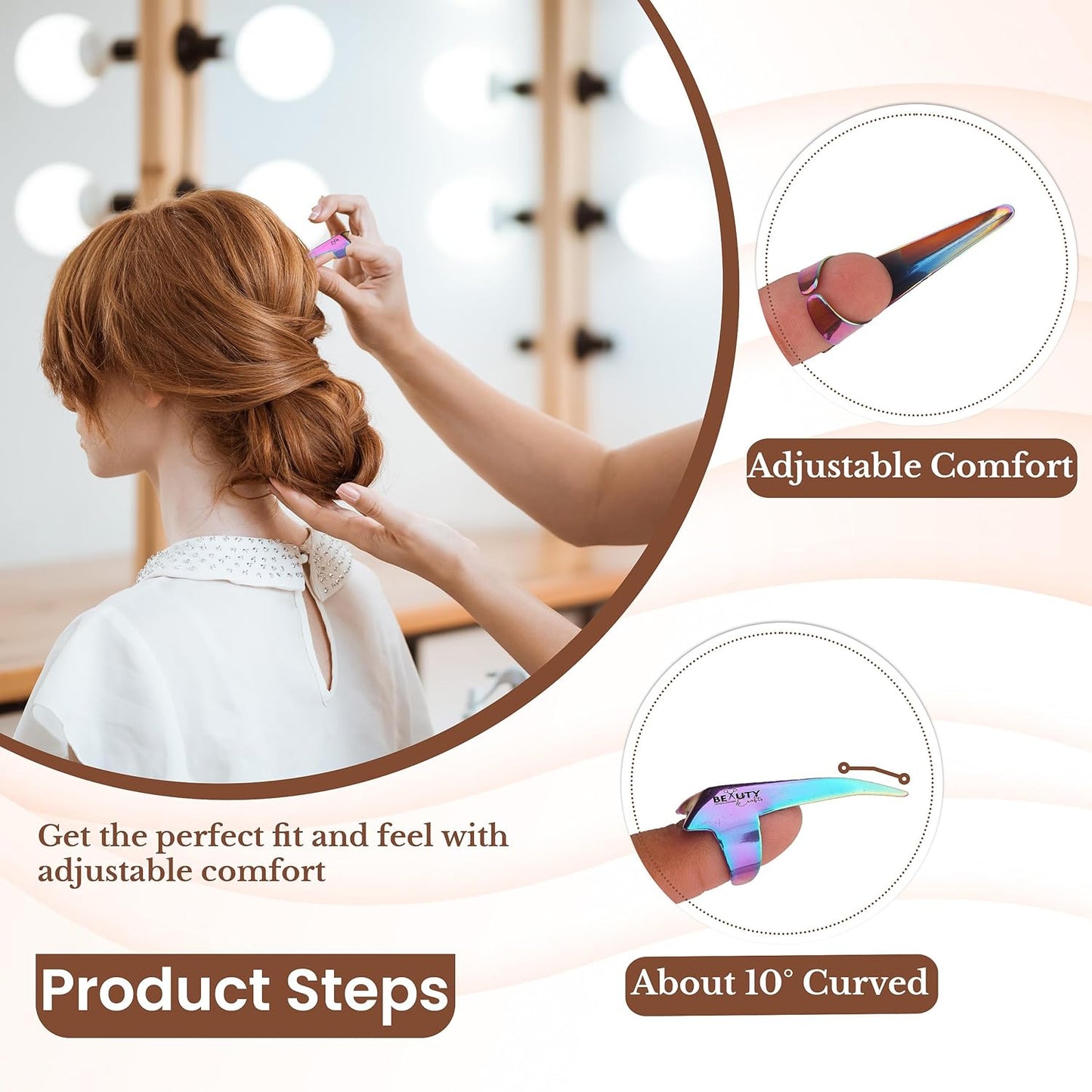 Pro Hair Parting & Sectioning Rings-Stainless Steel Finger Braiding Pick Tool for Precise Hair Styling and Extension Installations (1 PC Rainbow)