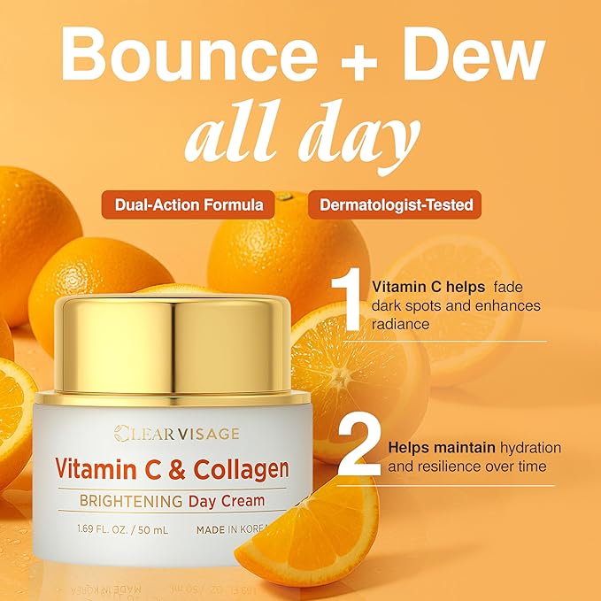 Vitamin C Moisturizer with Collagen - Korean Anti-Aging Cream - Brightning & Hydrating For Fine Lines & Wrinkles - Dermatologist Tested, Cruelty-Free Skin Care - All Skin Types - 1.69 oz