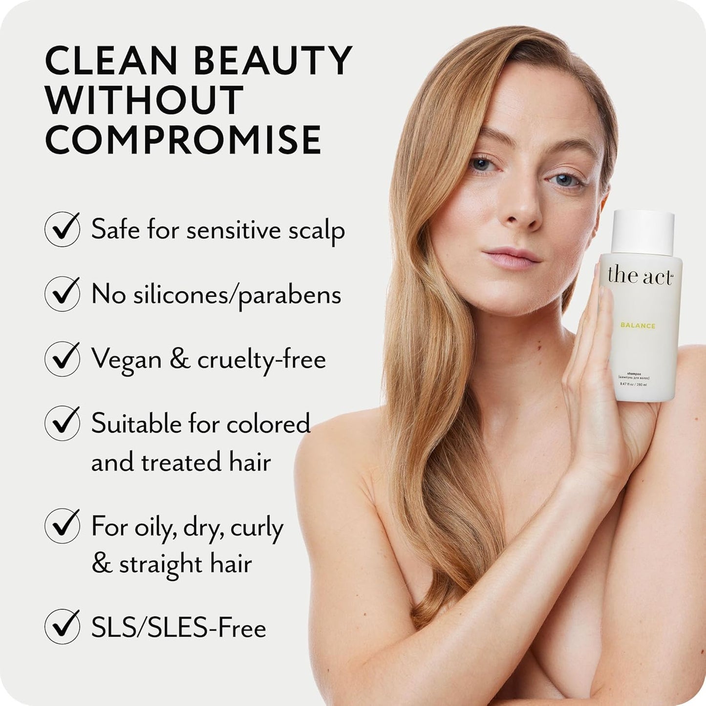 The Act Balance Shampoo for Oily Hair – Anti-Flake & Clarifying Scalp Shampoo – Sulfate-Free, Vegan, Hydrating, pH-Balanced – Moisturizing Clean Beauty – 9.47 Fl Oz