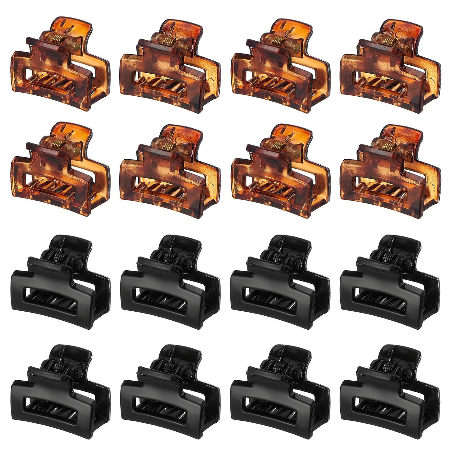 Small Hair Clips for Girls 16PCS 0.98" Black & Brown Plastic Mini Claw Clips for Women Non Slip Bangs Pins for Thin/Thick Hair(16PCS-Style 4)