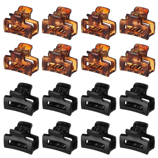 Small Hair Clips for Girls 16PCS 0.98" Black & Brown Plastic Mini Claw Clips for Women Non Slip Bangs Pins for Thin/Thick Hair(16PCS-Style 4)