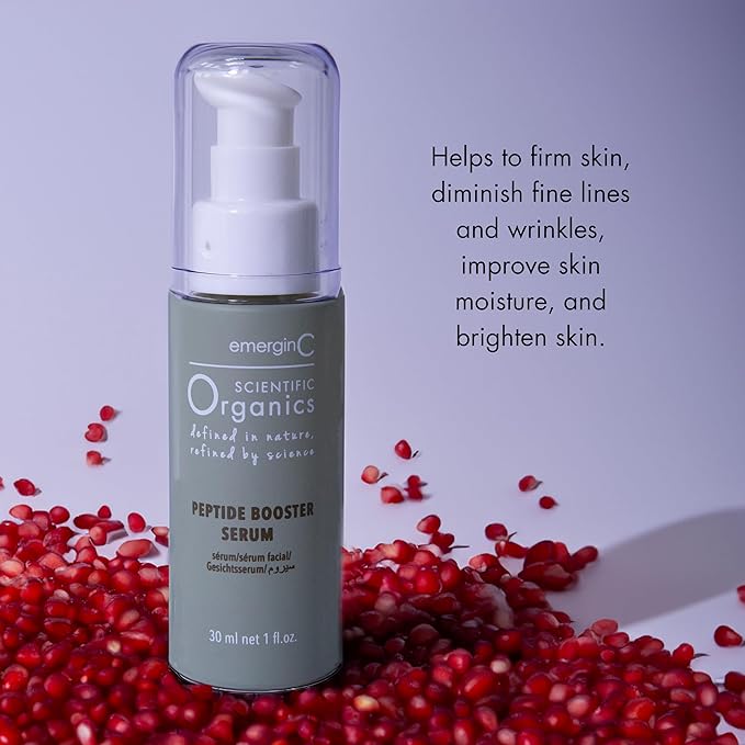 emerginC Scientific Organics Peptide Booster Facial Serum - Face Serum with Kombucha, Red Algae + Antioxidant Astaxanthin to Hydrate, Visibly Improve Signs of Aging + Tone (1 Ounce, 30 ml)