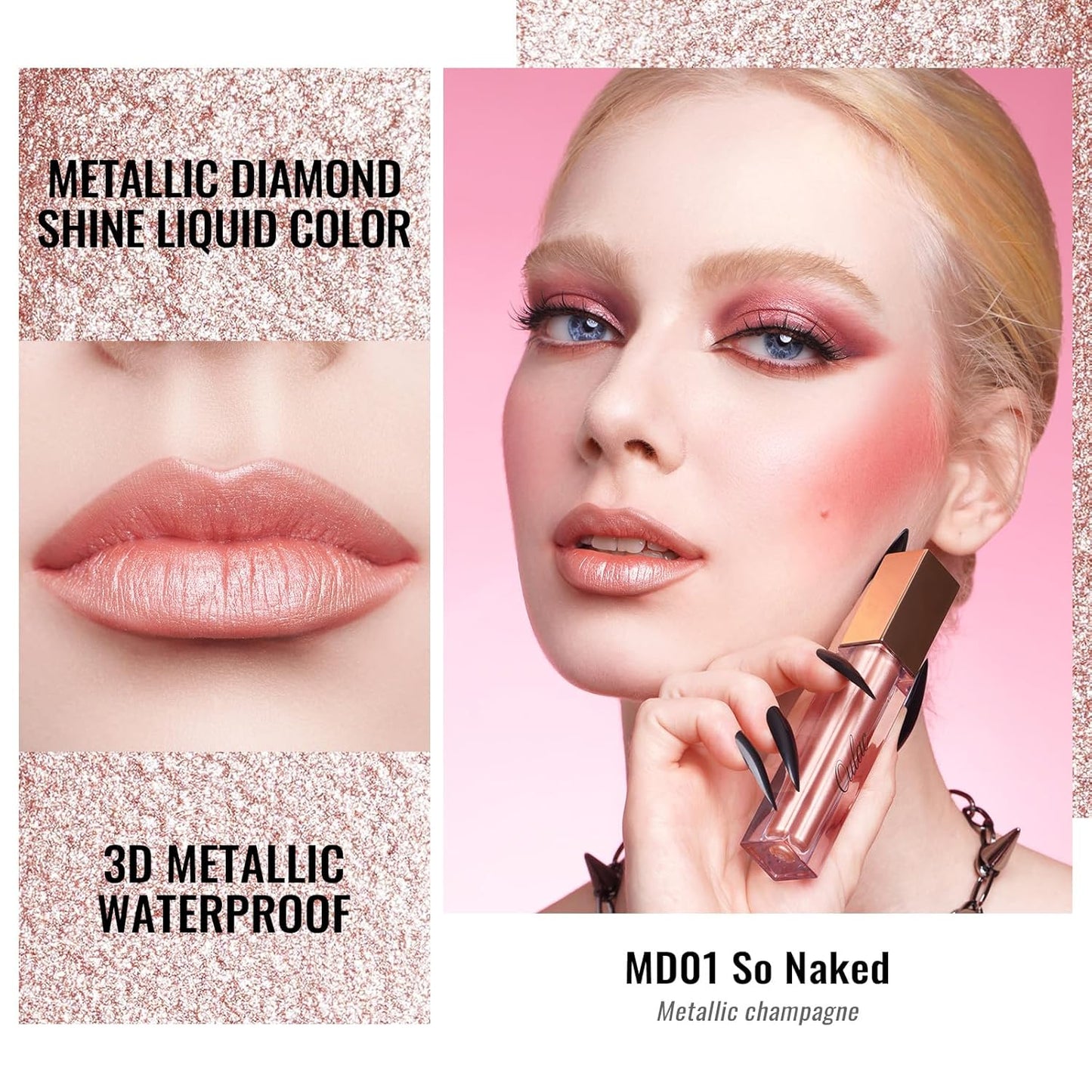 Oulac Metallic Shine Liquid Lipstick Set for Women, Dual Use for Lips & Eyeshadow, Long Lasting Lip Gloss, Metallic Matte High Impact Lip Color No Transfer Vegan Formula, 4.5ml, MD01+02+08