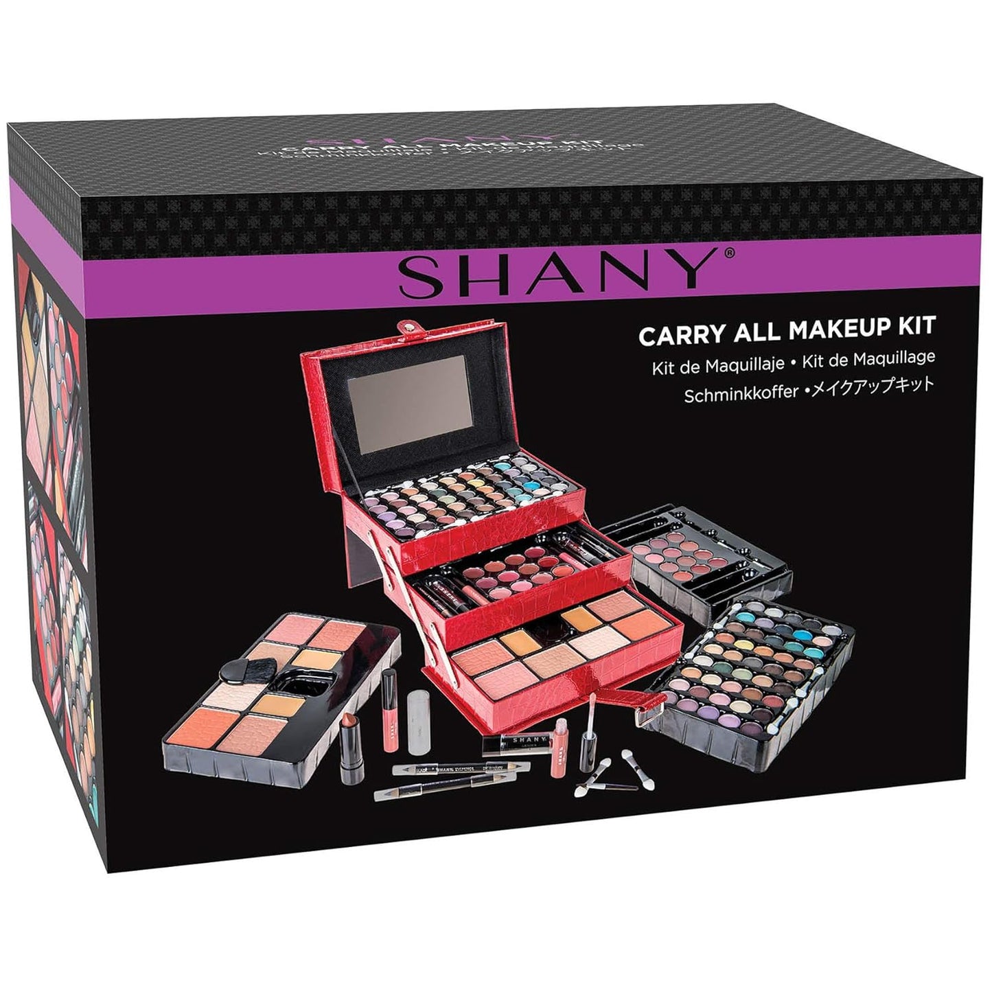 SHANY All In One Makeup Set, Eyeshadow, Blushes, Face Powder, Lipstick, Eye liners, Make up Pencils and Cosmetics Mirror - Makeup Kit With Reusable Storage Beauty Box - Red