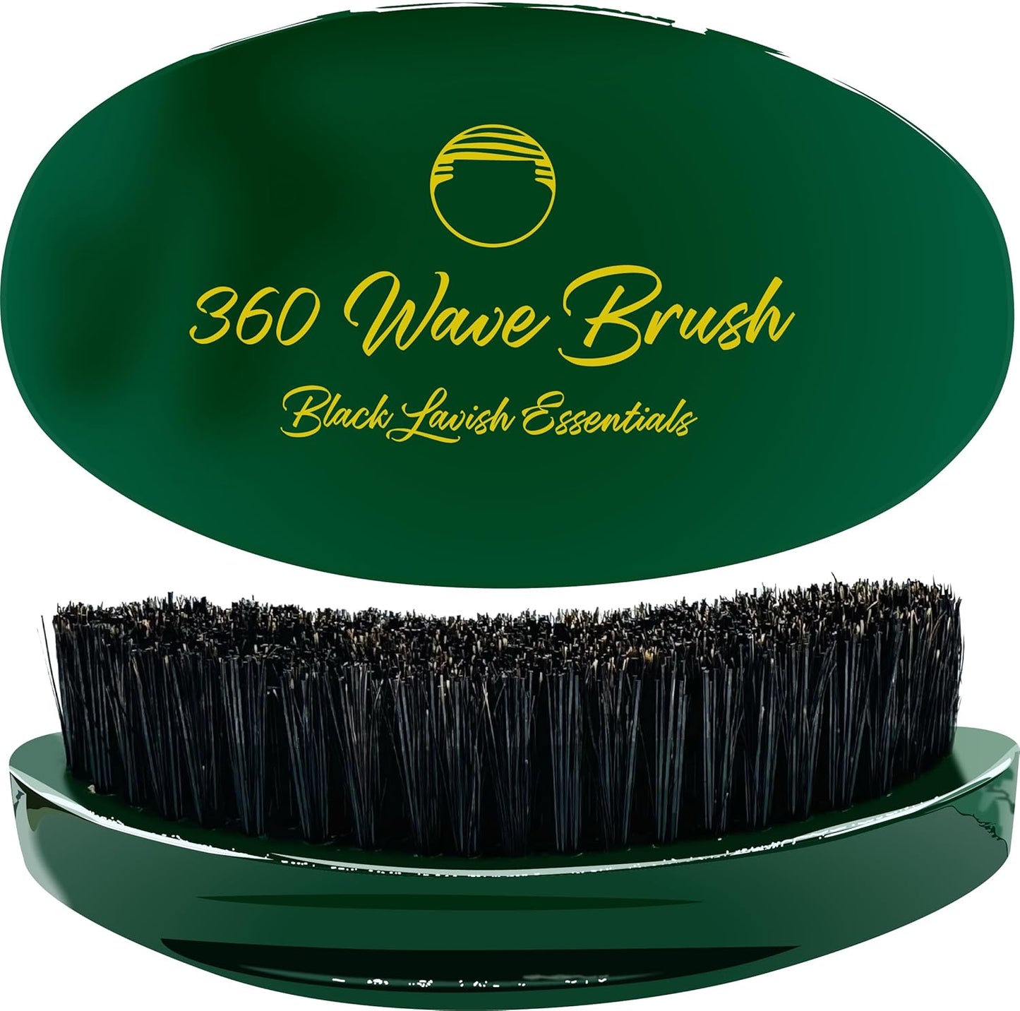 360 Wave Brush, Build Deeper Waves, Soft & Hard Boar Bristle Curved Brush, Black Lavish Essentials Signature (Emerald Green, Medium-Hard)