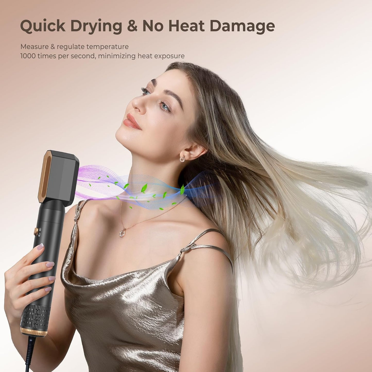 6 in ONE Hair Dryer Brush, Blow Dryer Curling Wand Hair Styling Tools Set, Ionic Hot Air Massage Oval Blowout Hair Dryer, Left&Right Hair Styler 100-120V