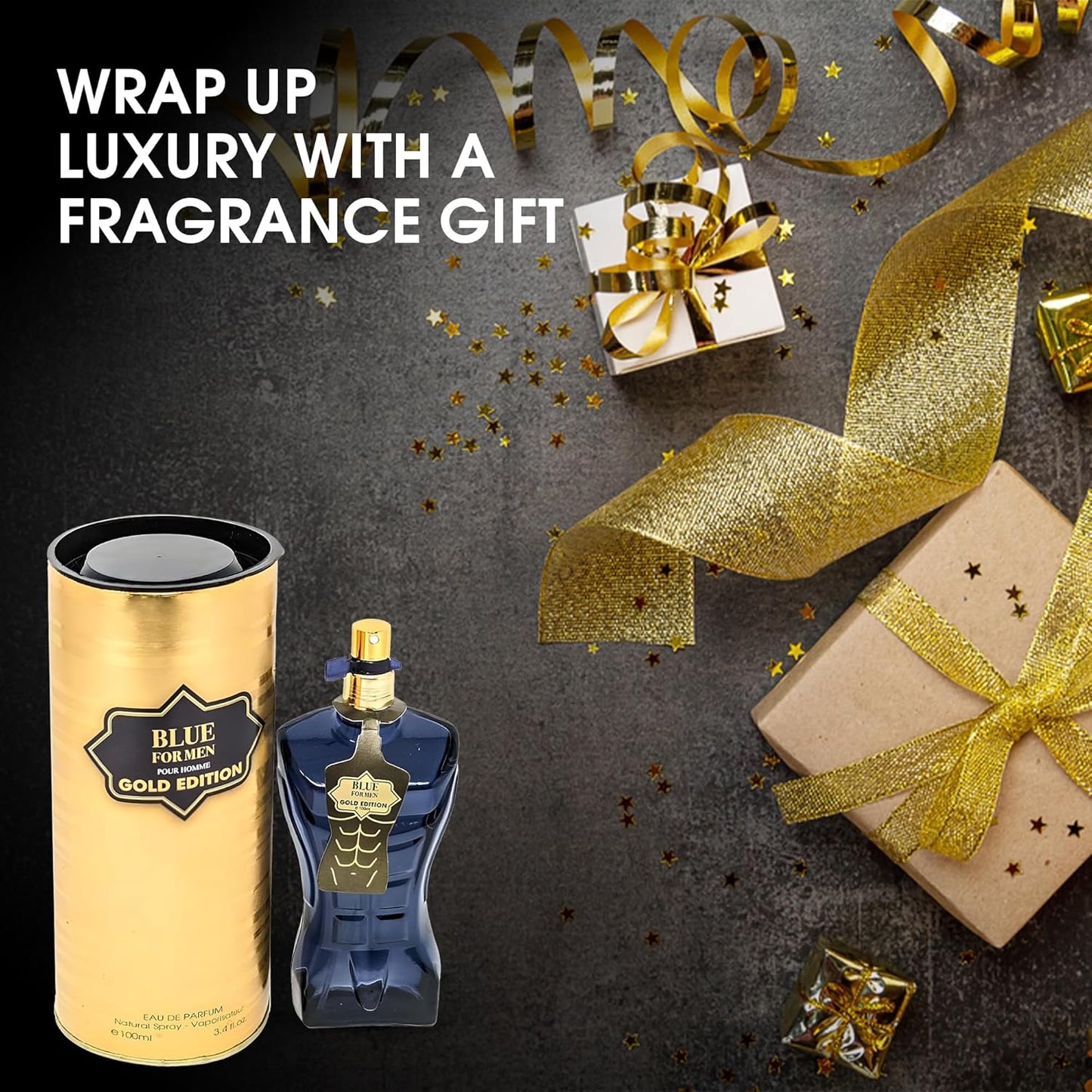 Blue For Men Gold Sensual Woody Fragrance for Men | Long Lasting Cologne Aromatic Scent, Eau de Parfum Natural Spray - Great Holiday Gift, 3.4 Fl Oz/100 Ml