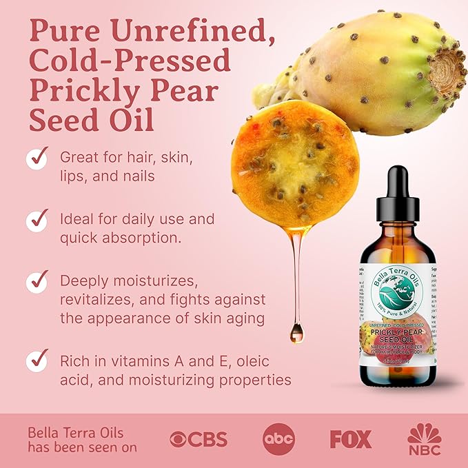Bella Terra Oils - Prickly Pear Oil 16 oz - Nourish with Barbary Fig Elixir, Abundant in Phenolic Compounds & Amino Acids, A Treasure for Luminous Skin