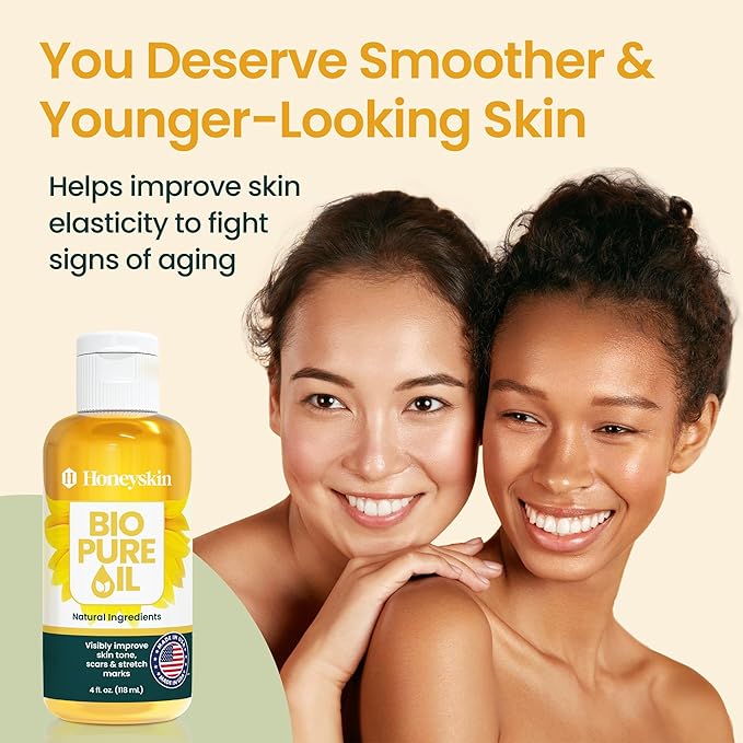 Bio Pure Skincare Oil - Moisturizer for Dry Skin - Pregnancy Stretch Mark Prevention - Oil for Scars - Stretch Mark Treatment with Sweet Almond for skin (4oz)