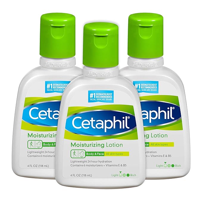 Cetaphil Moisturizing Lotion, 4 fl oz (Pack of 3), Hydrating Moisturizer For All Skin Types, Instant Hydration lasting up to 24 Hours, Non-Greasy, No Added Fragrance for Sensitive Skin