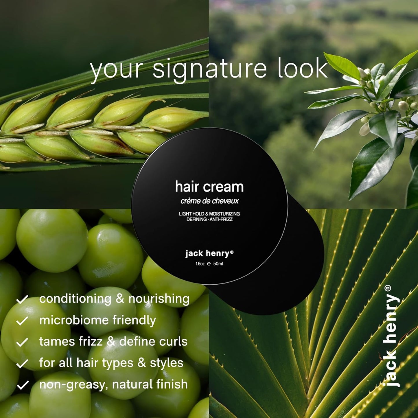 Jack Henry Hair Styling Cream for Men & Women - Light Hold, Subtle Shine - Lightweight Formula to Tame Frizz & Flyaways - Works for All Hair Types