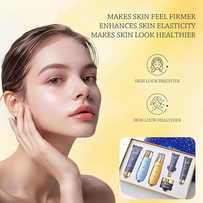 6-pcs Anti-Aging Skin Care Set Gentle Skin | Complete Skincare Process Beauty Skin Care Kit Gift Sets & Kits with Cleanser, Toner, Lotion, Essence, Face Cream, Eye Cream for Women Girl Gifts
