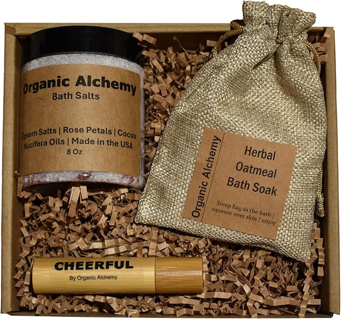 Luxurious Self Care Package for Women: Epsom Salt Bath Salts Gift Set with Oatmeal Bath Soak, Essential Oil Roller Perfect Relaxing Gifts for Women, Ideal at-Home Spa Gift Baskets!