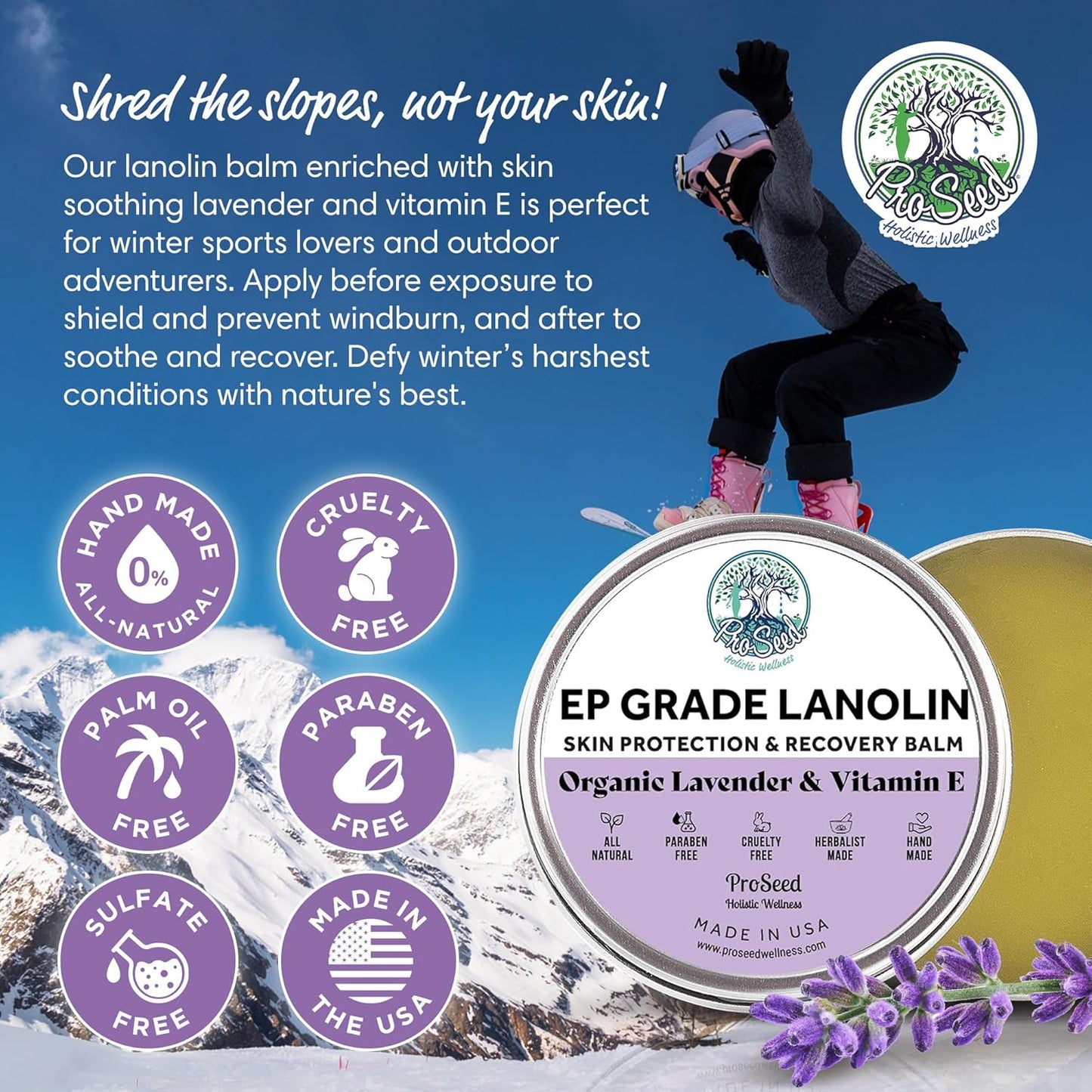 ProSeed Handmade Lanolin Cream with Lavender & Vitamin E – Nursing Balm for Breastfeeding, Baby Care & Dry Skin – Gentle Moisturizer for Hands, Face, Pets – Soothes Diaper Rash & Windburn – 1.5oz