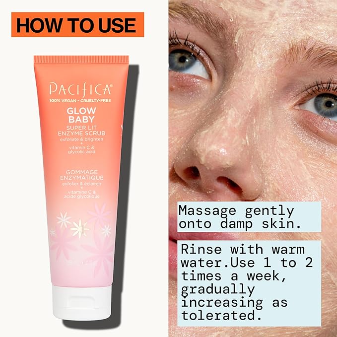 Pacifica Face Scrub - Glow Baby Super Lit Enzyme Scrub Mini, Skincare, Exfoliating Face Wash, Vitamin C, Glycolic Acid, Pore Cleaner, For Soft and Smooth Skin, Vegan, Travel Size, 1.4 fl oz (1 Count)