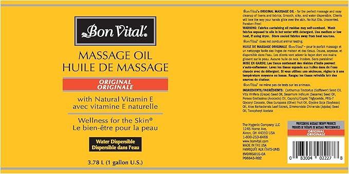 Bon Vital' Original Massage Oil for a Versatile Massage Foundation to Relax Sore Muscles and Repair Dry Skin, Best Massage Oil on Market, Unbeatable Consistency and Quality, 1 Gal, Label may Vary