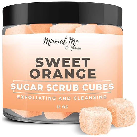 Body Scrub Exfoliator - 12oz SWEET ORANGE Sugar scrub cubes w/Mango Butter & Shea butter- Ultra Hydrating & Moisturizing - Natural & Organic for all body exfoliation- For hands, arms legs, elbow, foot