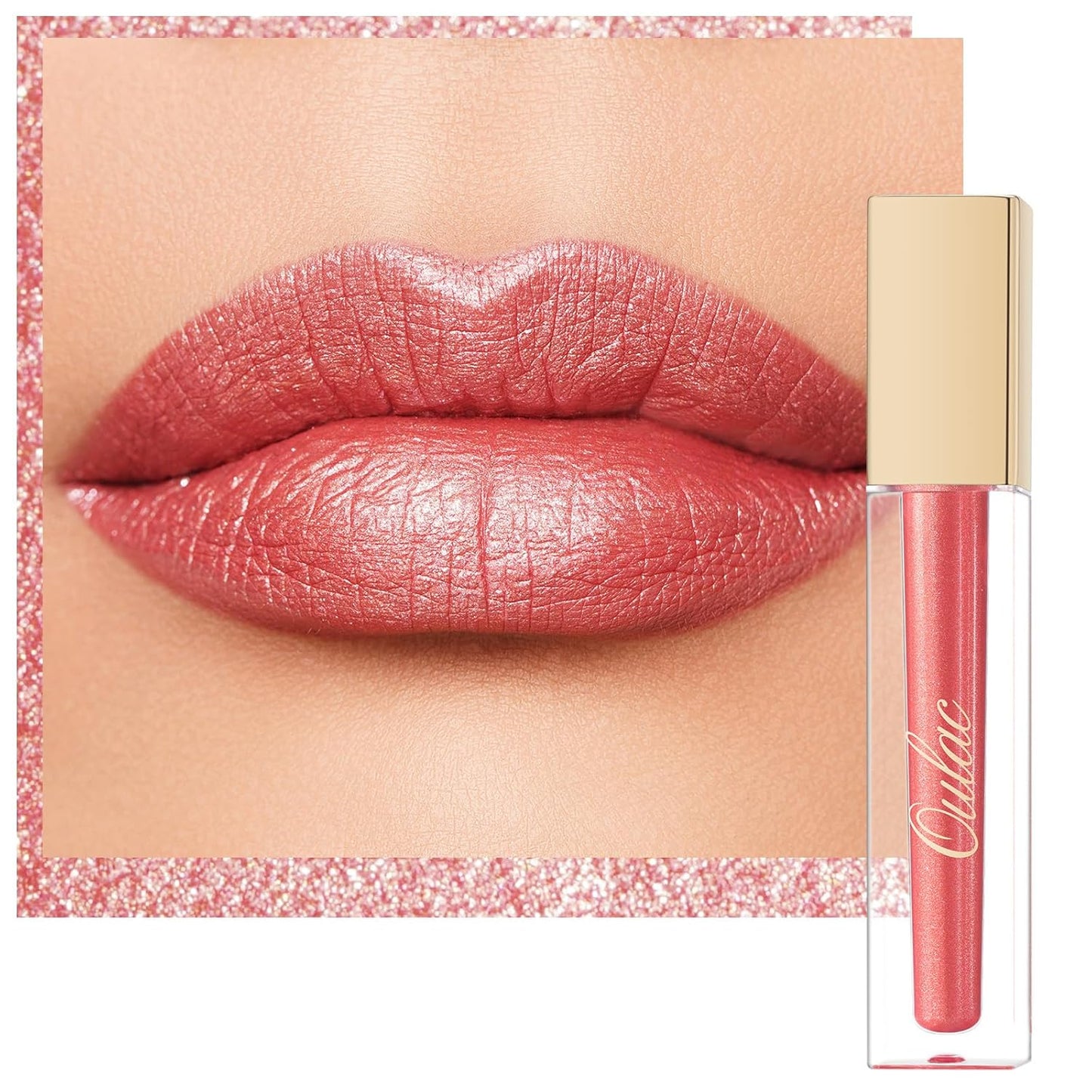 Oulac Orange Red Lip Gloss Metallic Shine Lipstick for Women, Dual Use for Lips & Eyeshadow,Long Lasting Waterproof, High Impact Lip Color, 3D Metallic Finish, No Transfer, Vegan MD05
