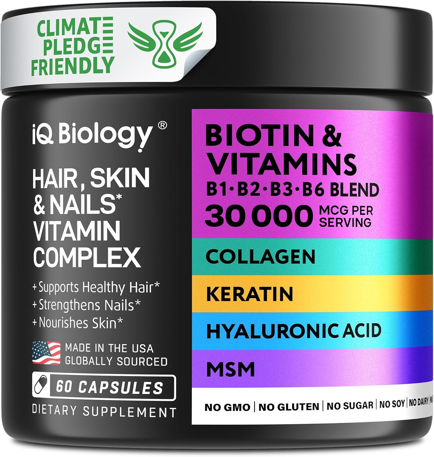 Biotin Collagen Keratin Supplement - Hair Growth Vitamins for Women & Men - 10000mcg Biotin with Hyaluronic Acid & B Complex - Healthy Hair Loss Support - Skin and Nails Care - 60 Capsules