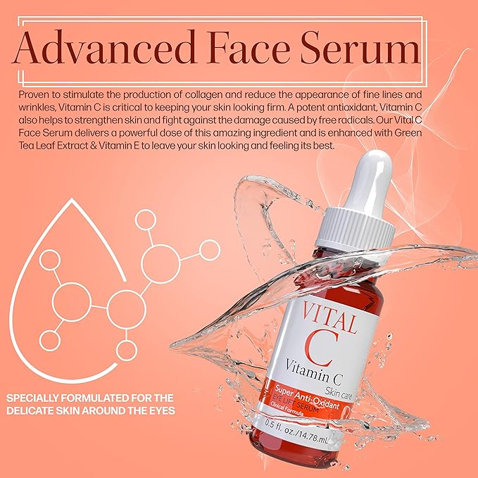 Vital C Vitamin C Serum for Eyes | Light Moisturizer | Skin Firming | Boosts Collagen | Vitamin C Skin Care Super Anti Oxidant Eye Lift Serum, 0.5 Fl Oz (2 Pack)