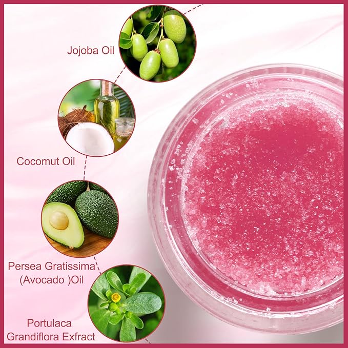 MIELIKKI Lip Scrub, Lip Scrubs Exfoliator, Sugar Lip Polish, Lip Exfoliator Scrubber for Chapped and Dry Lips, Lip Moisturizer, Lip Care Products, Strawberry