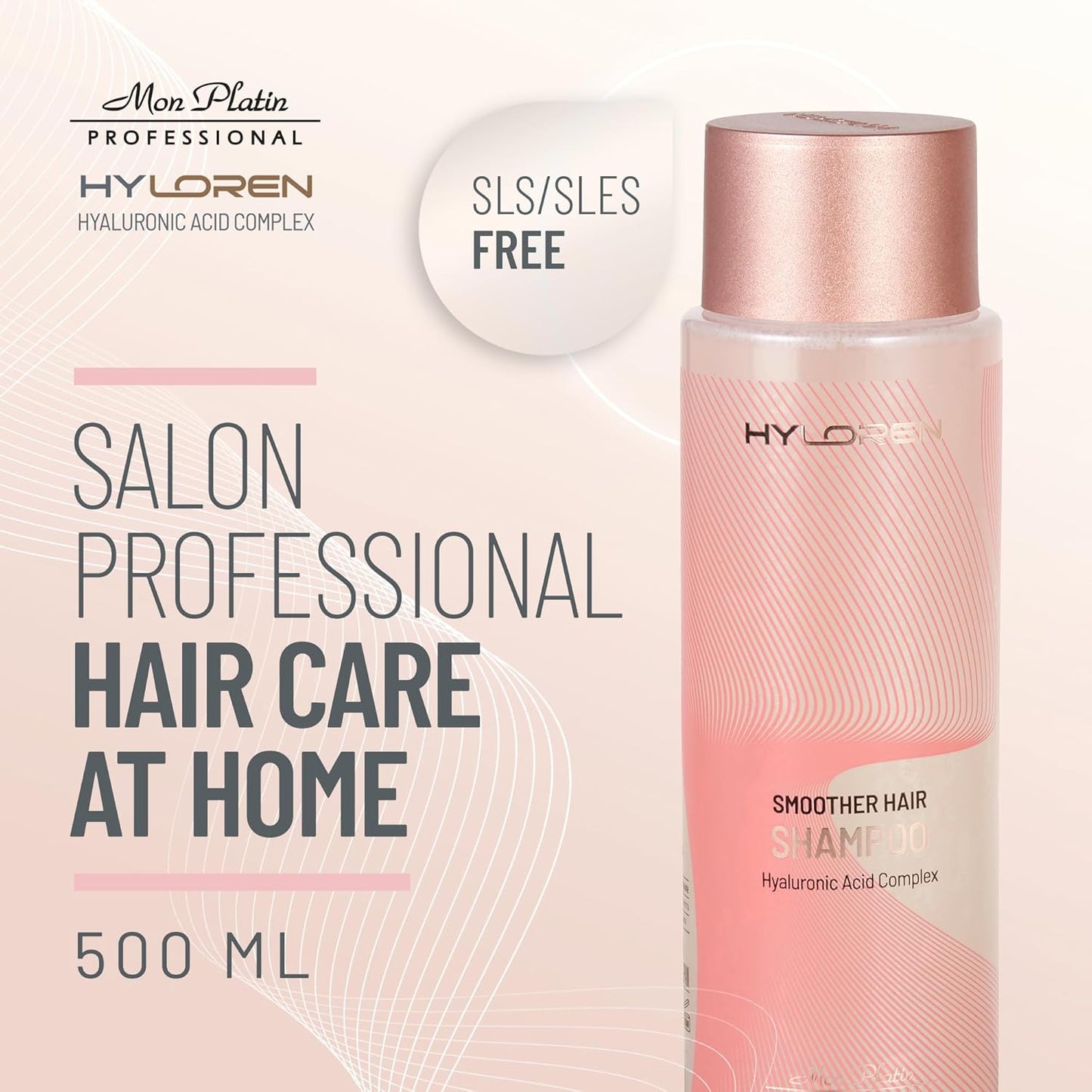HYLOREN Smoother Hair Shampoo with Hyaluronic Acid for hair, All Hair Types, Color & Chemically Treated Hair, SLS/SLES Free, Hydrating Shampoo, Smoothing Anti Frizz Shampoo 500ml
