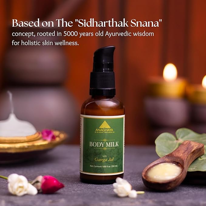 Body Hydrating Milk for Dry Skin - Daily Moisturizing Lotion with Ganges Water & A2 Clarified Butter, 1.69 fl oz | Softens Skin, Fast Absorbing, Lightweight, Non-Greasy, 100% Natural Ayurvedic Product