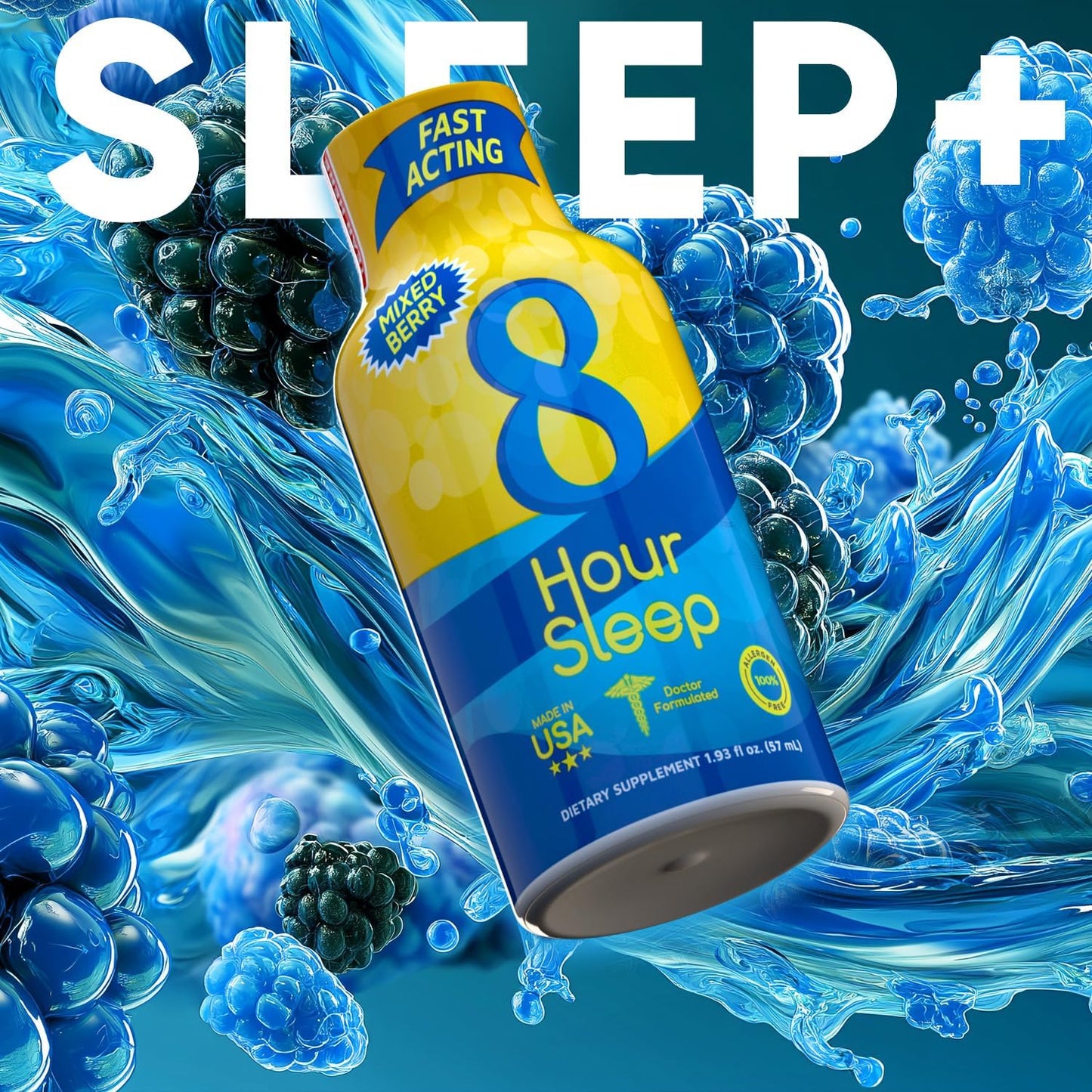 Vitamin Energy 8-Hour Sleep Shot Mixed Berry 24 Pack, Melatonin, 5-HTP, GABA, Valerian, Lavender, Sleep Aid Support, Deep Rest & Relaxation, Zero Sugar, Gluten-Free, Vegan, Kosher, 1.93 fl oz