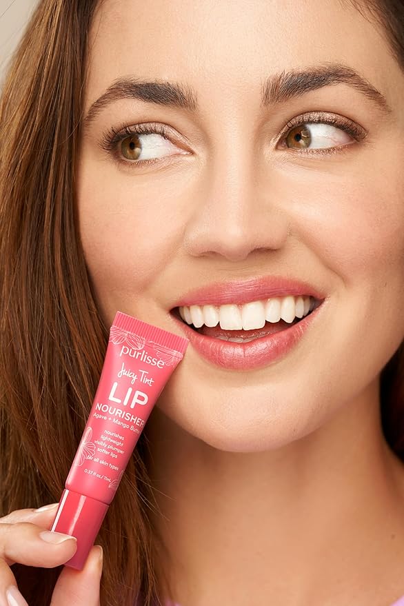 pürlisse Juicy Tint Moisturizing Tinted Lip Balm for Women - Hydrating Lip Treatment for Dry Cracked Lips - Enriched with Shea Butter & Jojoba Oil for Plumper Soft Lips - Coral Shine (.38 oz)
