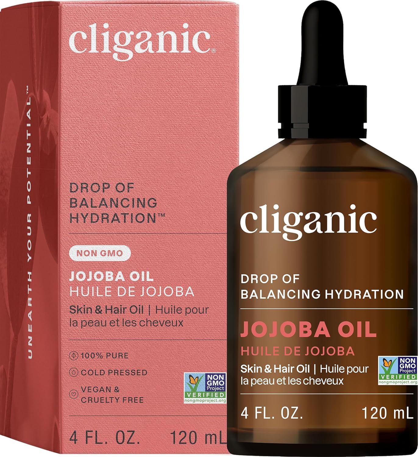 Cliganic Non-GMO Jojoba Oil for Skin, Hair & Face (4oz) | 100% Pure, Natural Cold Pressed Unrefined Hexane Free