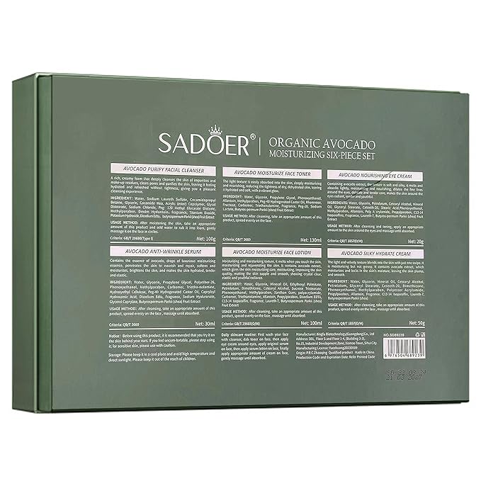 6pcs Avocado Skincare Kit, Skin Care Gift Set with Facial Cleanser, Toner, Lotion, Face Serum, Face Cream, Eye Cream For Hydrating Skin, Anti-Aging Skin For Women Teen Girls (Large, 6, Count)