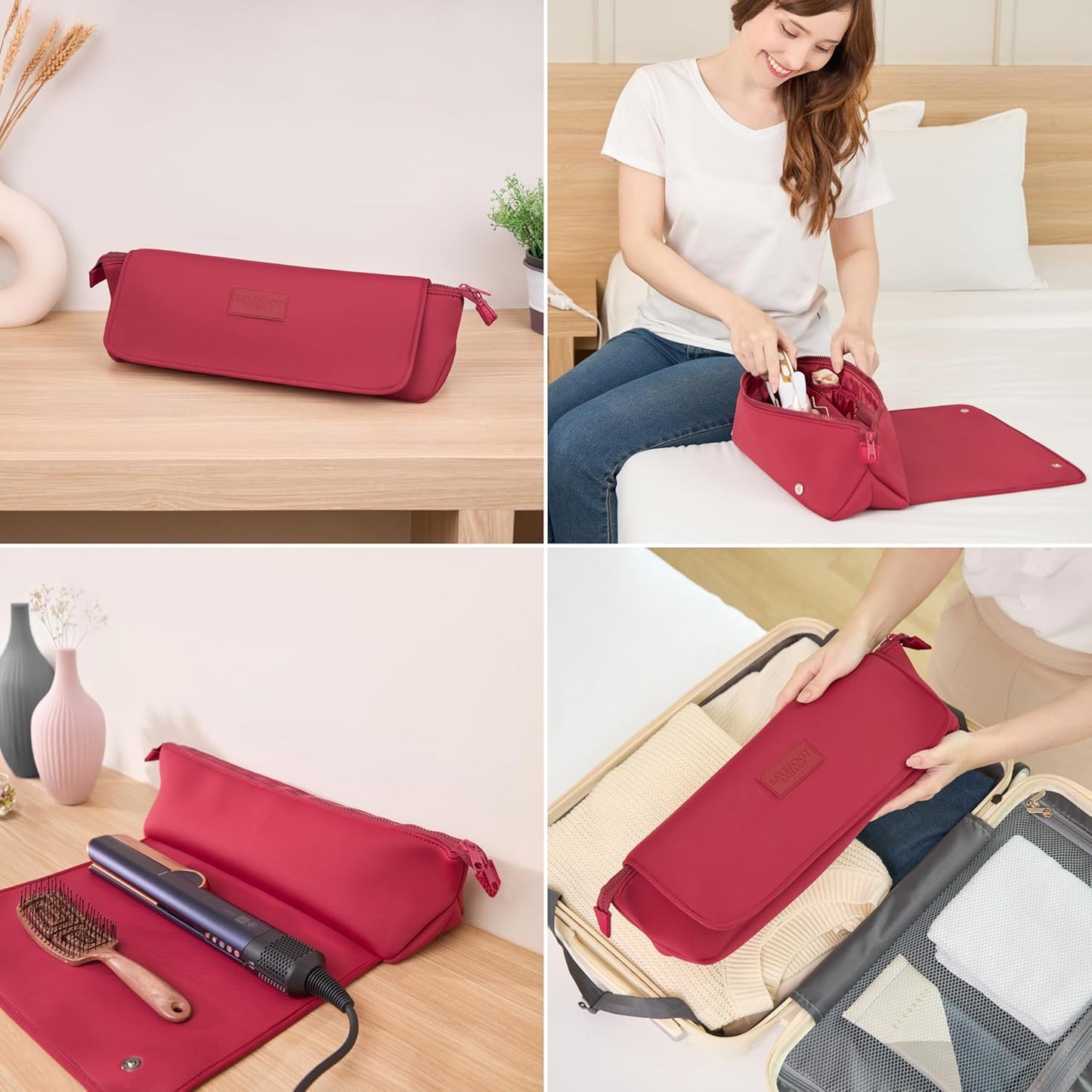 BAREFOOT CARIBOU Hair Tools Travel Bag and Heat Resistant Mat for Flat Irons, Straighteners, Curling Iron, and Haircare Accessories, 2-in-1 design, with Interior Pockets, Portable Organizer