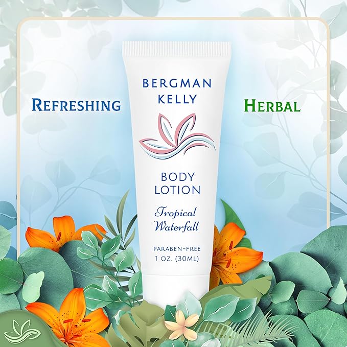 BERGMAN KELLY - Travel Size Lotion - 1 fl oz, 200 PK, Tropical Waterfall - Delight Your Guests w/Invigorating & Refreshing Body Lotion - Quality Mini & Small Size Guest Hotel Toiletries in Bulk