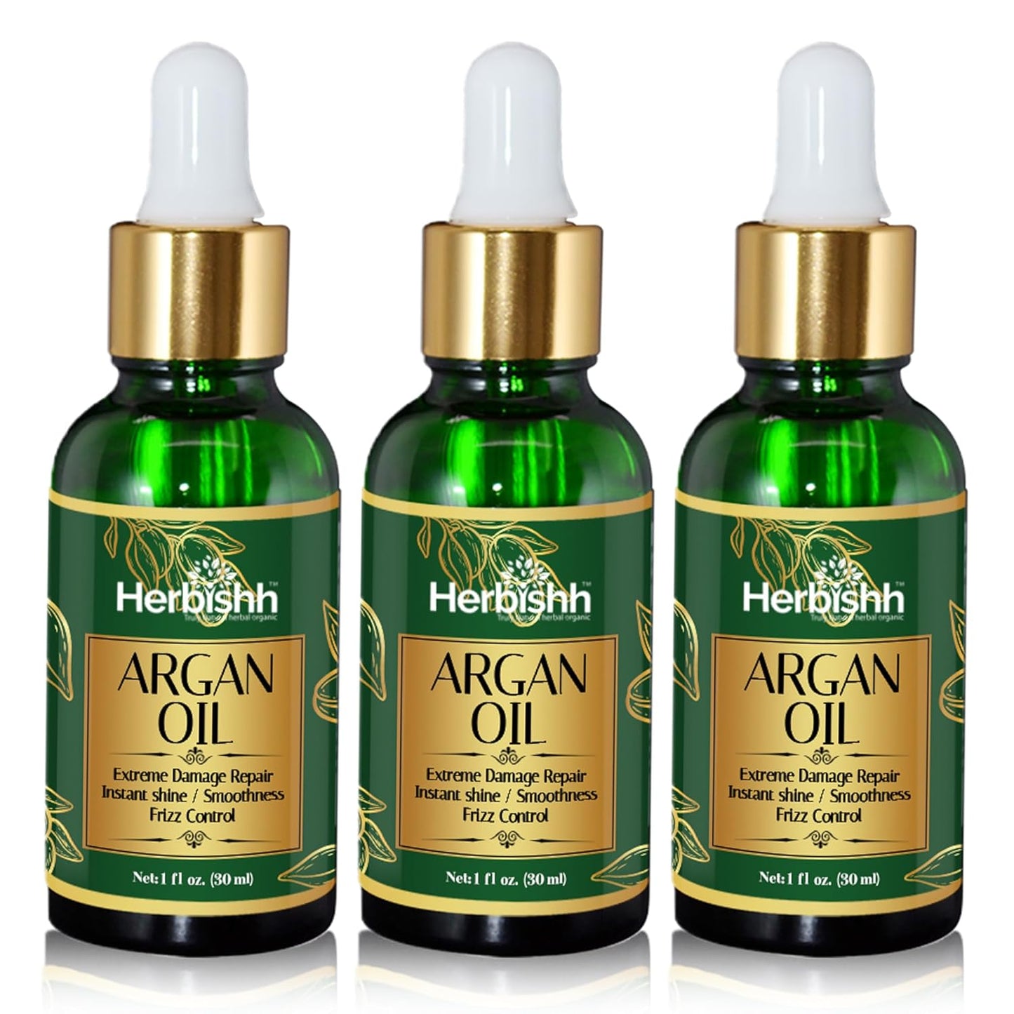 Herbishh Amazing Argan Oil, Pure Moroccan Argan Oil for Skin & Hair, Repair Damaged Hair, Deep Nourish Anti-UV-30ML-(3pack)