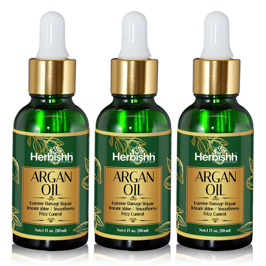 Herbishh Amazing Argan Oil, Pure Moroccan Argan Oil for Skin & Hair, Repair Damaged Hair, Deep Nourish Anti-UV-30ML-(3pack)