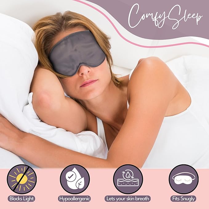 CELESTIAL SILK 100% Silk Sleep Mask for Women with Silk Covered Elastic Strap, Eye Mask for Sleeping (One Size, Charcoal Gray)