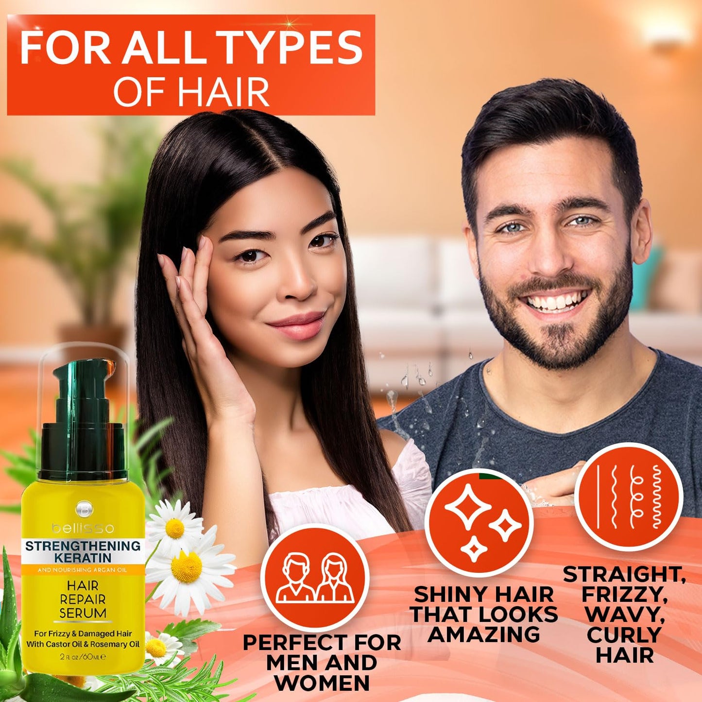 Keratin Hair Serum - Heat Protection Treatment and Anti Frizz Control - Protectant Oil and Straightener for Frizzy and Damaged Split Ends - Smoothing Products for Shine, Advanced Care for Women