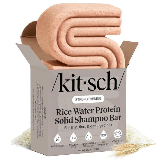 Kitsch Rice Water Shampoo Bar for Hair Growth – Strengthening Hair Shampoo for Men and Women – Reduce Breakage, Boosts Shine – Paraben, Silicone & Sulfate-Free, Vegan Hair Care - 3.2 oz