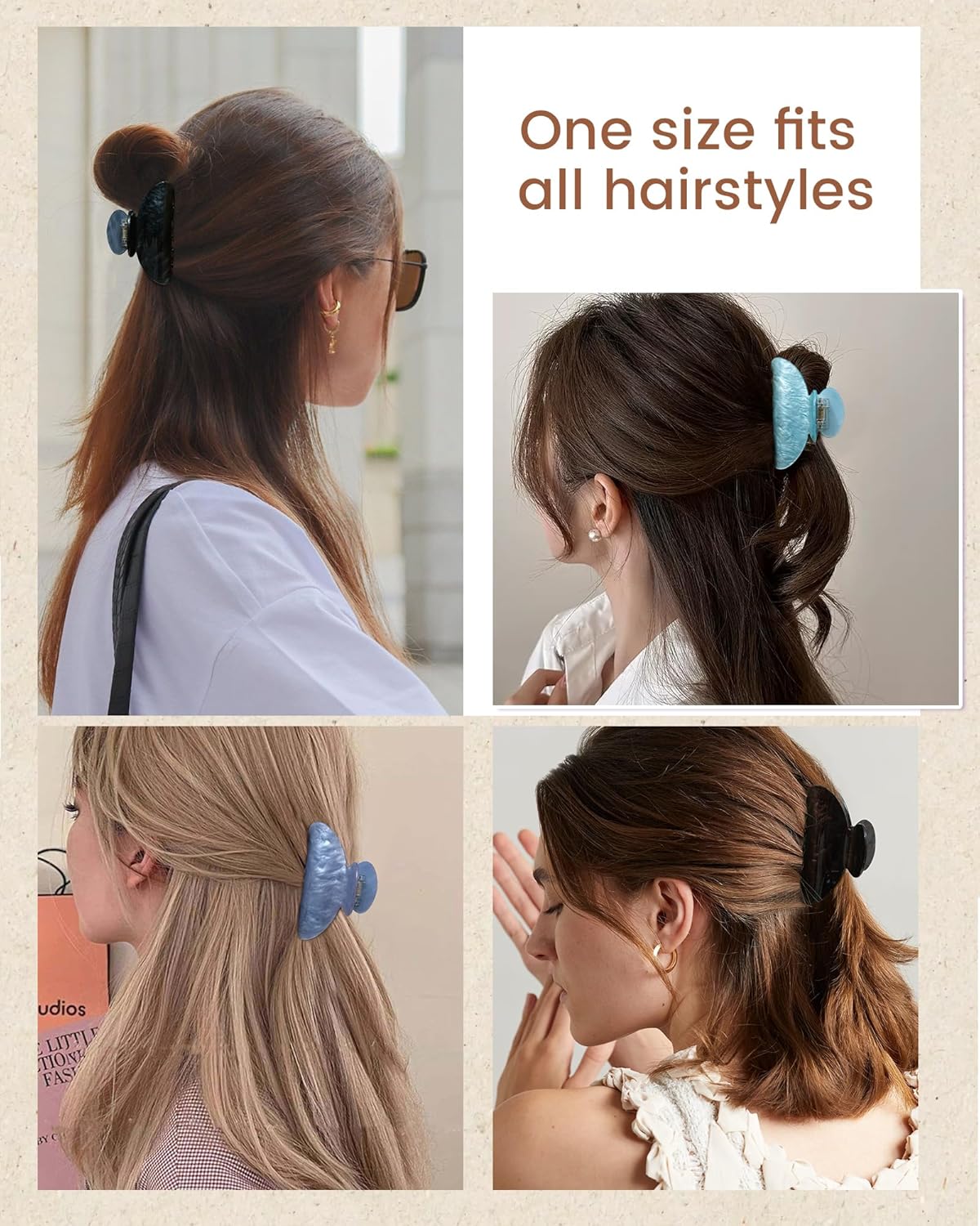 ACECHA 4 Pack Acrylic Hair Claw Clips for Women, 3.1" Shiny Nonslip Hair Grip Hairclips for Thin and Thick, Banana Barrettes Hair Clups Strong Hold Hair Accessories (Grey, Coffe, Blue, Green)