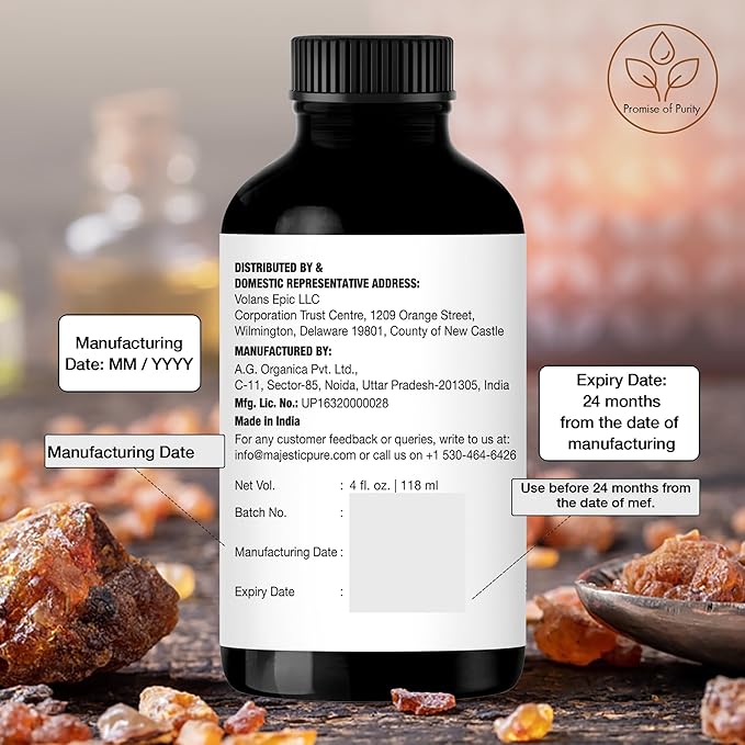 MAJESTIC PURE Frankincense Essential Oil with Glass Dropper | 100% Pure and Natural Frankincense Oil | Premium Grade Essential Oils for Diffusers, Skin, Aromatherapy, Massage | 4 Fl Oz
