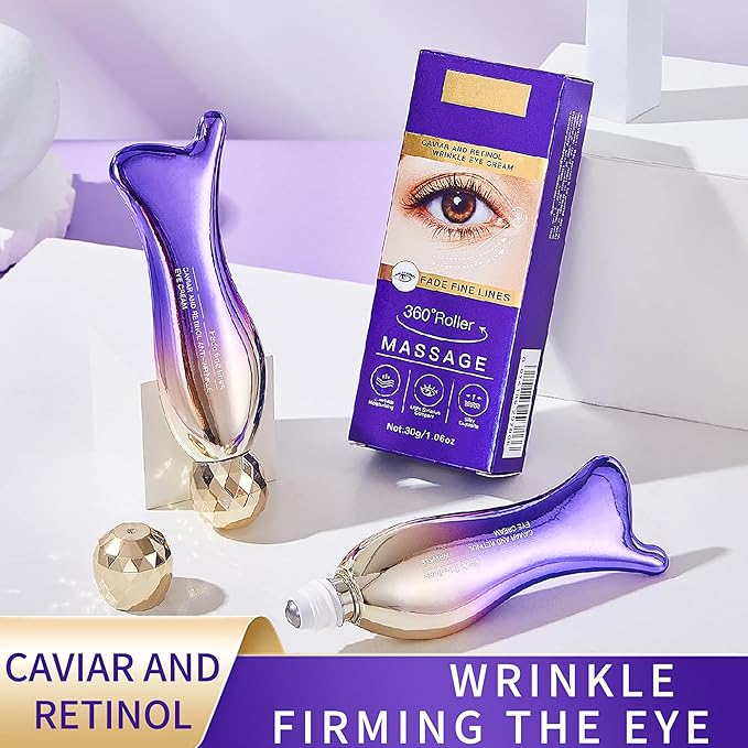 Caviar+Retinol Eye Cream for Wrinkles, 360° Massage Under Eye Cream Face and Eye Serum Firming and Lifting, Instant Hydrating, Deep Moisturizing for Dark Circles Puffiness Fine Lines, Bags
