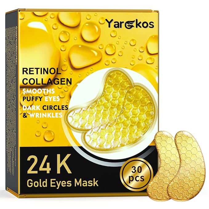 30 Pcs 24K Gold Under Eye Patches Kit, Collagen Golden Eye Mask for Puffy Eyes, Dark Circles, Women Travel Undereye Gel Pads for Puffiness Wrinkle, Men Cooling Hydrating Eye Skin Care
