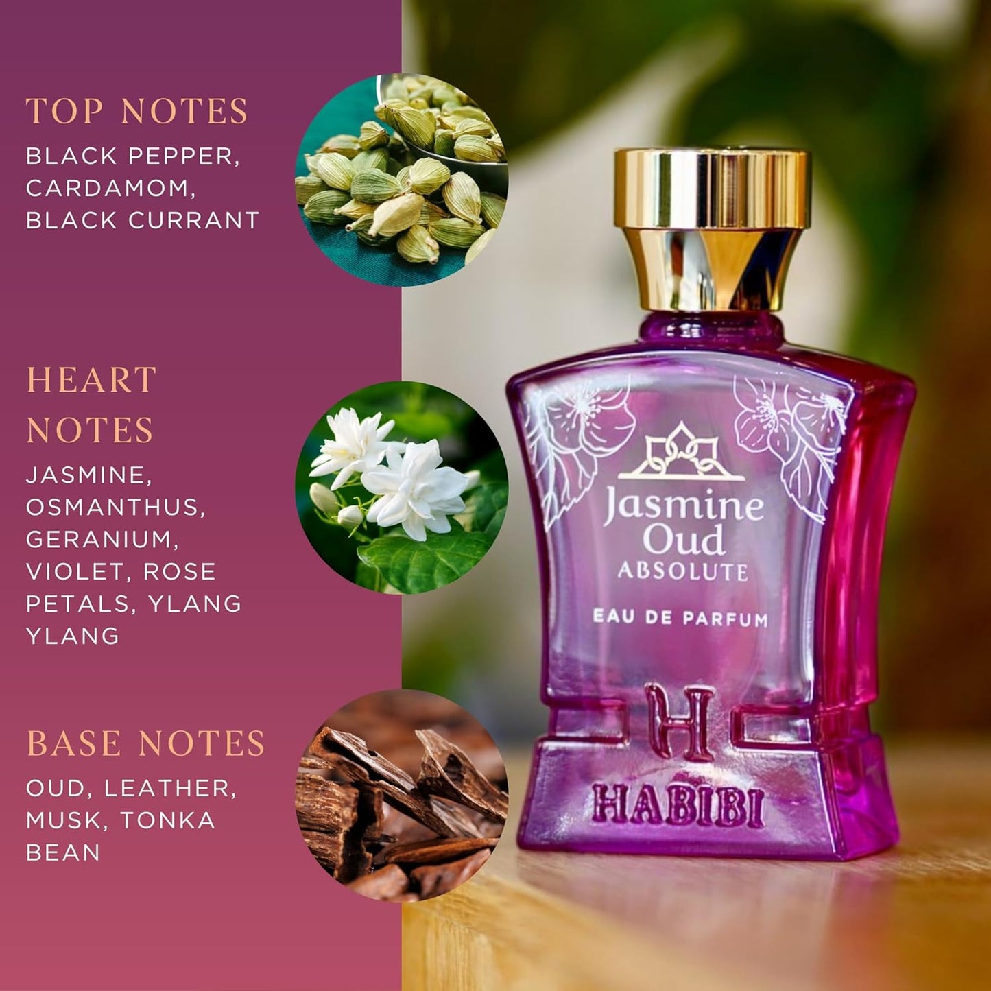 H HABIBI Jasmine Oud Absolute Arabian Perfume for Women - 2.5 oz (75ML) Long Lasting Women's Fragrances, Woody Floral Scent with Leather, Rose & Oud Notes