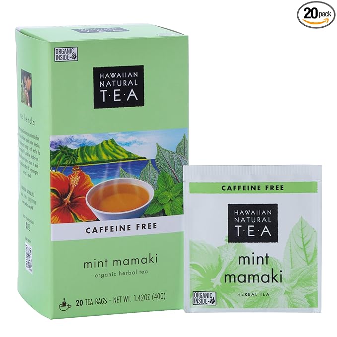 Hawaiian Natural Tea Organic Mamaki Mint Tea Blend - Caffeine Free, Herbal, Antioxidant-Rich For Calming, Wellness, Bedtime, Anxiety & Stress - Gift for Special Ocassions, 20 Bags