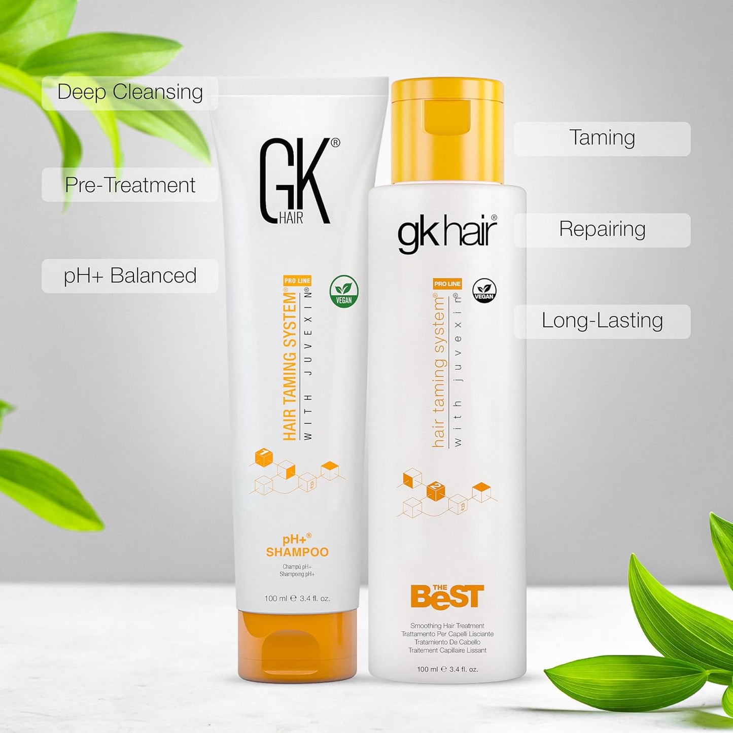 GK HAIR Global Keratin Professional Brazilian Keratin Hair Treatment Kit (100ml/3.4 Fl. Oz.) With PH shampoo- The Best Smoothing & Strengthening to make Hair Healthy - Formaldehyde free, Sulfate-free