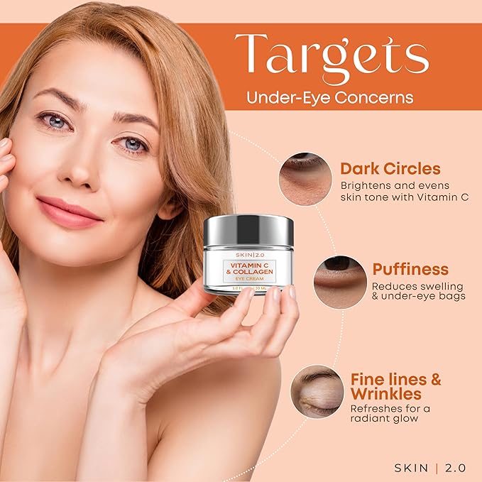 Vitamin C & Collagen Eye Cream – Dermatologist-Tested, Anti-Aging, Korean Skin Care, Brightens Dark Circles & Firms Skin – Hydrating & Nourishing Formula - 95% Natural, Vegan– 1.69 FL. Oz