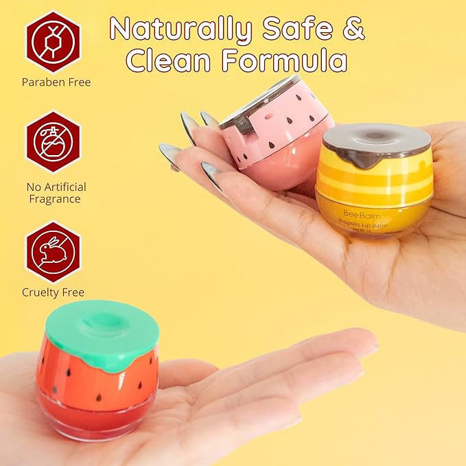 3 Pcs Original My Bee Balm Lip Balm – Hydrating Lip Care with Watermelon, Strawberry & Honey Pot – Moisturizing Balm for Dry, Chapped & Cracked Lips with Propolis, Honey & Vitamin E